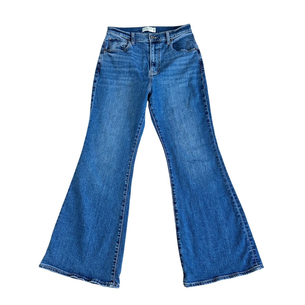Abercrombie & Fitch The Flare Ultra High Rise Blue Denim Jeans Sz 29 Curve Love